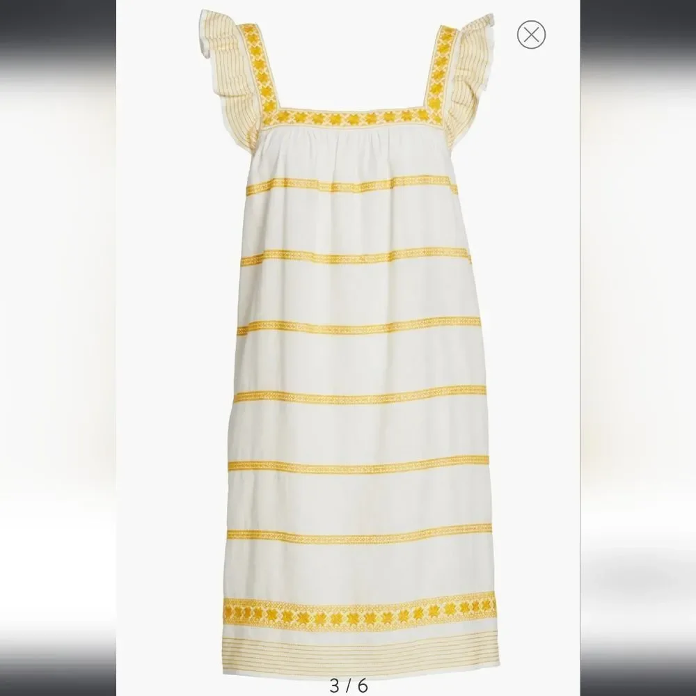 TORY BURCH Ruffle-Trimmed Embroidered Linen and Cotton-Blend Mini Dress Size‎ S